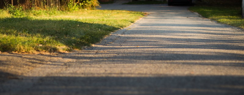 concrete, footpath, green color, sunlight, field, diminishing perspective, hobby, plant, city, walking, action, green, direction, distance, focus on shadow