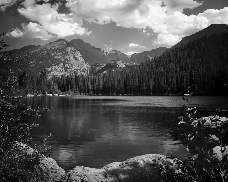 cloud - sky, rock, outdoors, black-and-white, clouds, mountain, placid, reflection, idyllic, landscape, day, nature, non-urban scene, trees, 8K, water