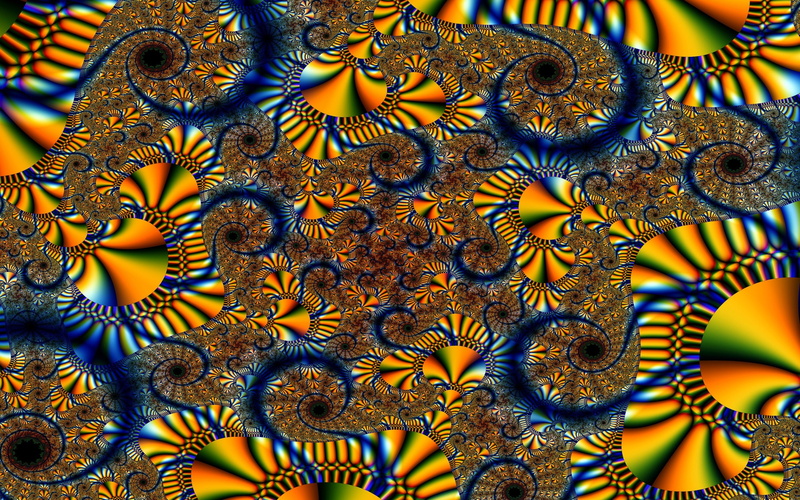 fractal, amarillo, abstracto, azul, 2K