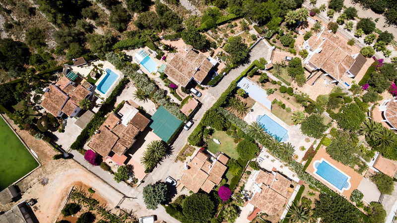 aerial view, costa-blanca, no people, plant, spain, la xara, drone, drone-view, house, landscape, city, roof, 2K, town, building exterior, outdoors, day