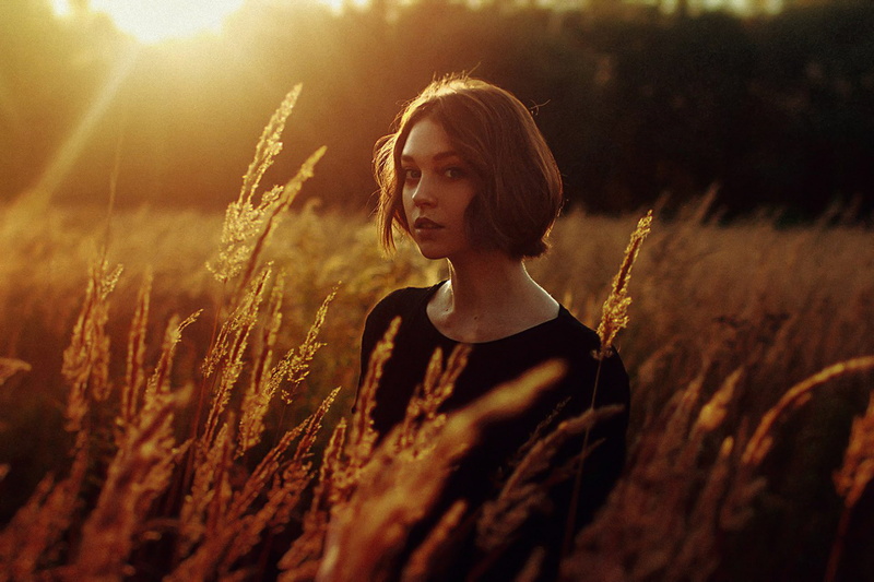 Field, Ola Pushkina, Hair, Ears, The sun, Beautiful, Girl, 1080P, Olga Pushkina, Reflection