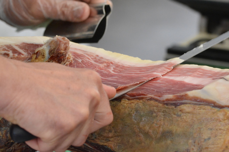 human Hand, steak, kitchen knife, one person, meats, pork, human body part, 4K, adult, beef, charcuterie, slicing, pata negra, food and drink, ham, close-up