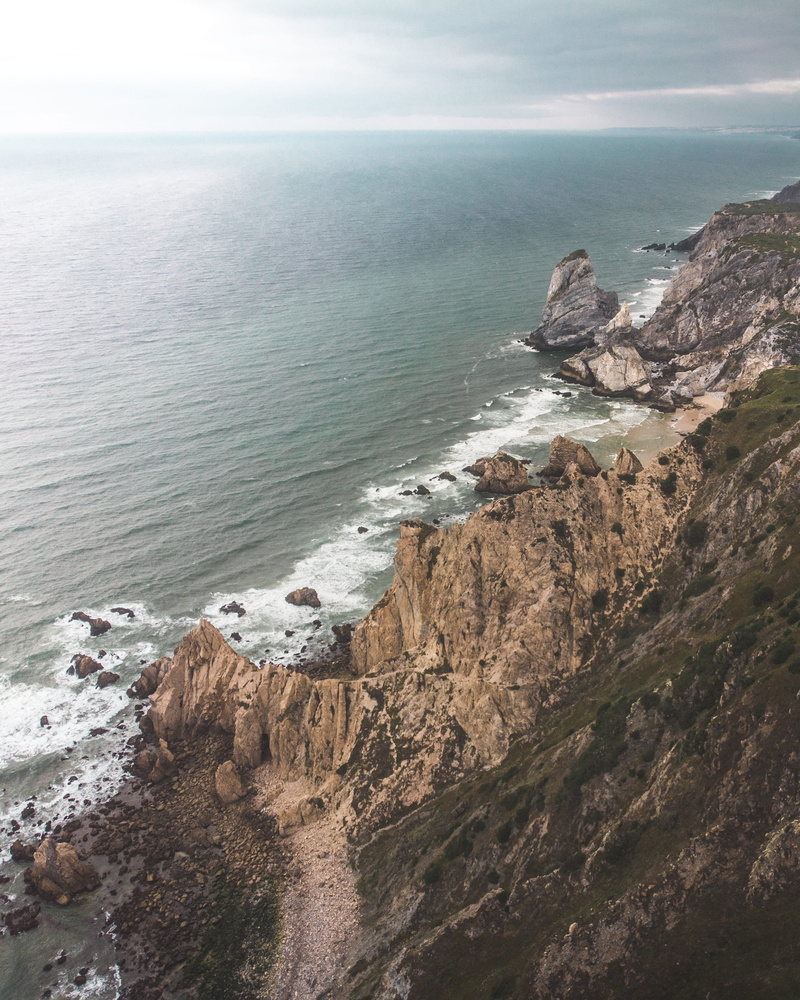 wave, drone, tranquility, day, landscape, horizon, land, outdoors, daytime, no people, cloud, promontory, seashore, 2K, aerial, bird, view, portugal, formation
