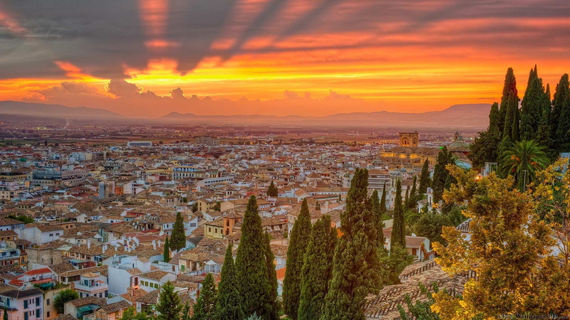 town, nature, built structure, city, 1080P, environment, travel destinations, landscape, sunset, no people, scenics - nature, naturaleza, puesta, orange color
