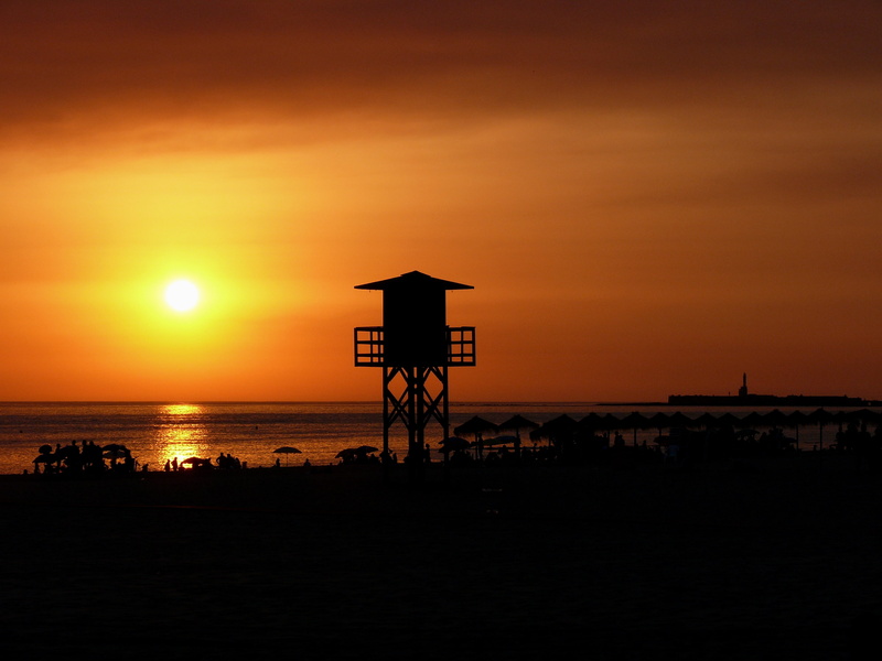 2K, cadiz, puesta, sol, torre, naturaleza