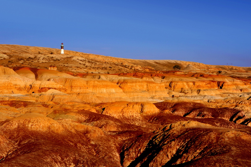 red rock, rock, yadan, colorful, desert, cliffs, landscape, blue, climate, scenics - nature, canyon, sky, travel, eroded, beauty in nature, nature pattern