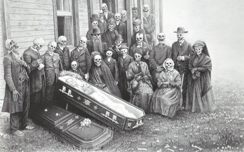 laurie, lipton, 720P, drawings, artwork, grayscale, casket, skeletons, dead, skulls, graphite