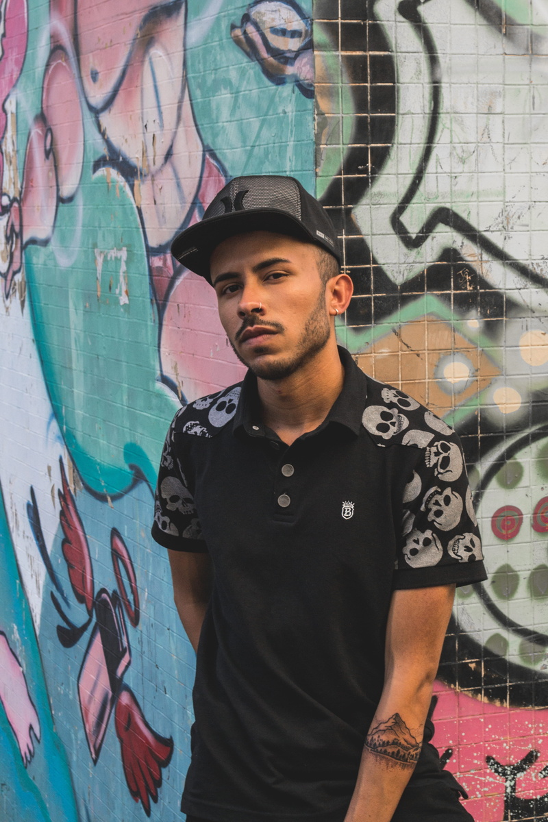 street art, casual clothing, beautiful, young men, beard, expressive, colors, manstyle, architecture, real people, waist up, skull, young adult, model beautful