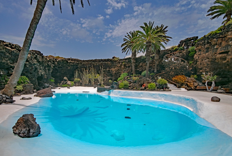 spain, blue, lava cave, swimming pool, scenics - nature, agua, nature, del, rock - object, luxury, volcano, rock, solid, oasis, jameos, Lanzarote, jameos del agua