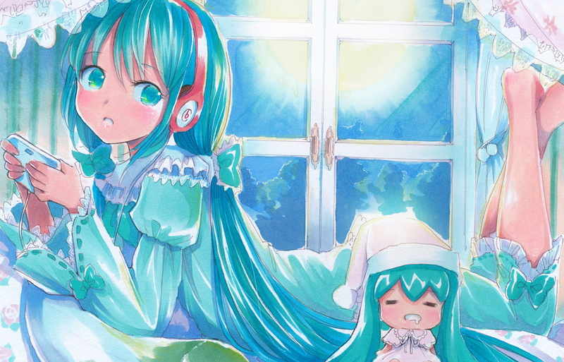 console, hair, eyes, hatsune, game, mayo, aqua, riyo, long, headphones, 1080P, vocaloid, miku