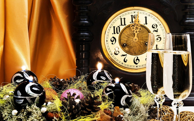 1080P, uvas, navidad, noche, copas, cava, vieja, reloj