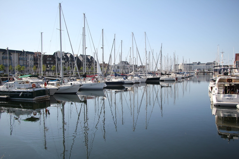 harbor, pole, nature, anchored, no people, soleil, water, 2K, sky, waterfront, reflection, normandie, sea, océan, nautical vessel, mast, architecture