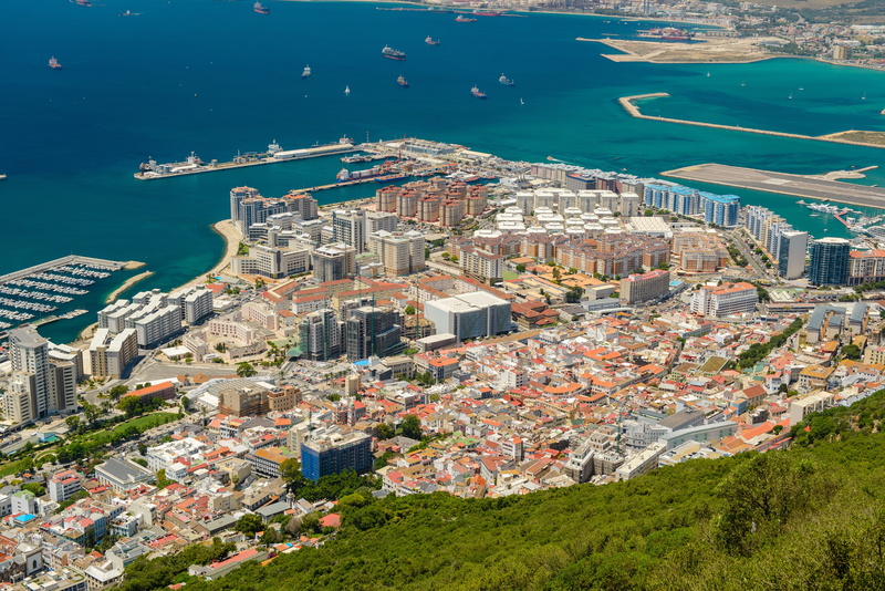 tree, aerial view, day, building, beach, daytime, harbor, nature, city, skyscraper, gibraltar, cityscape, outdoors, sea, plant, water, architecture, crowded