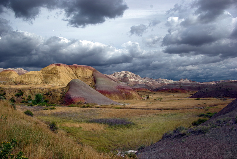 tranquility, formations, clouds, usa, storm, land, south, overcast, rock, no people, park, dakota, colorful, formation, geological, travel destinations