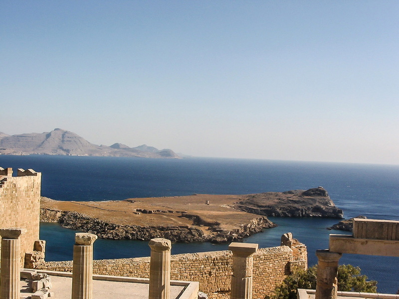 scenics, beauty in nature, water, horizon over water, famous Place, ruins, greece, travel, sky, sea, hills, 1080P, copy space, travel Destinations, tourism