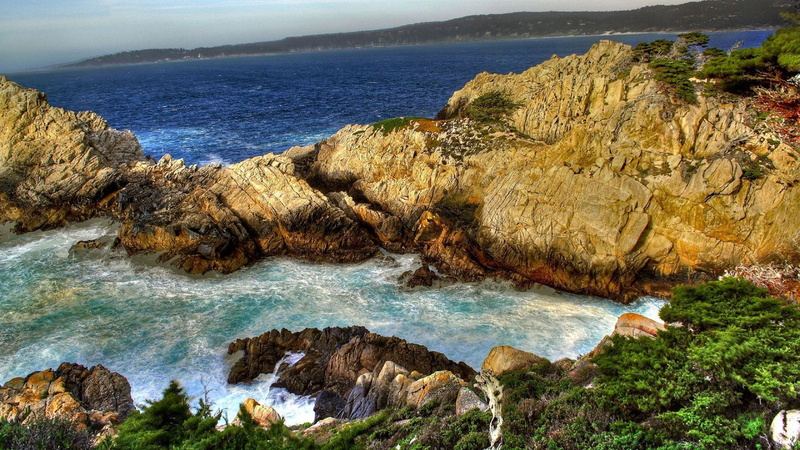 mountain, day, clouds, rocky coastline, sky, rock formation, land, coastline, landscape, lake, motion, rocky, mountains, scenery, rock, ocean, sport, island