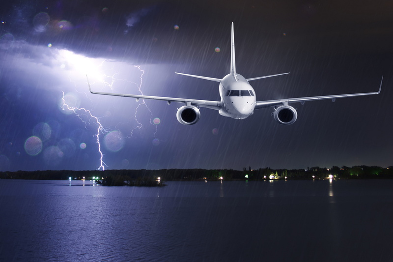 passenger, coast, rain, airliner, zipper, sea, flight, the storm, glare, night, the plane, clouds, lights, 5K
