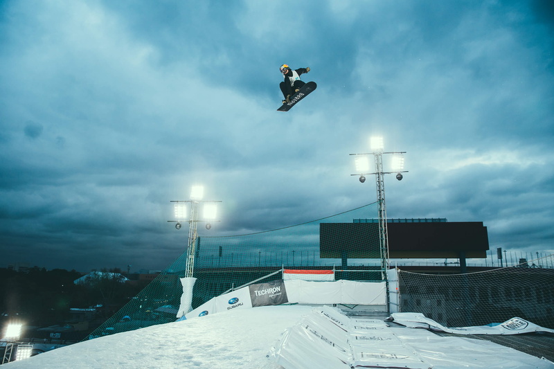 no people, air vehicle, snowboarder, jump, cold temperature, cloudy, boarder, cold, flying, outdoors, cloud - sky, air, snow, building, day