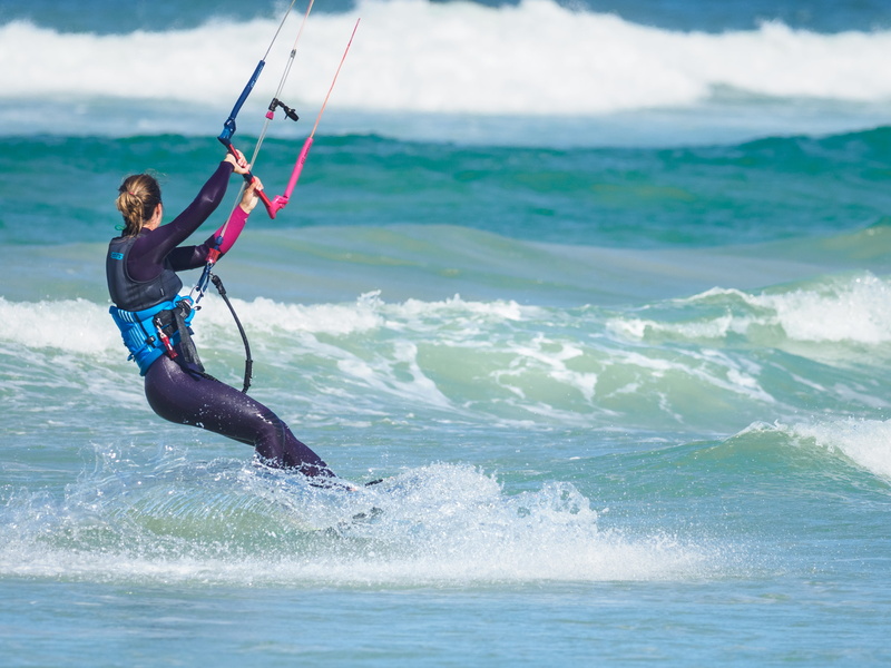 kite boarding, day, sport, surfing, waves, recreation, ocean, real people, splashing, people, kite-surfing, female, table bay, south africa, blouberg, 4K