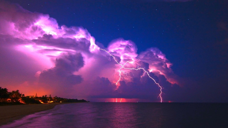 lightning, night sky, nature, stormy, 1080P, starry night