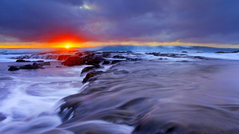 mist, water, sunrise, horizon, dramatic, body, 1080P, rocky, ocean, beach, nature and landscapes