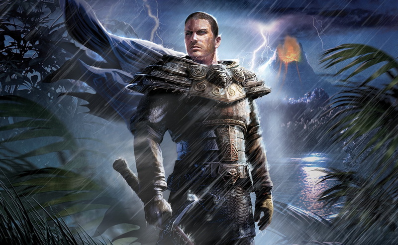 sky, storm, wet, power in nature, Video Game, nature, males, one person, Risen, fantasy, looking, portrait, standing, architecture, rain, digital composite