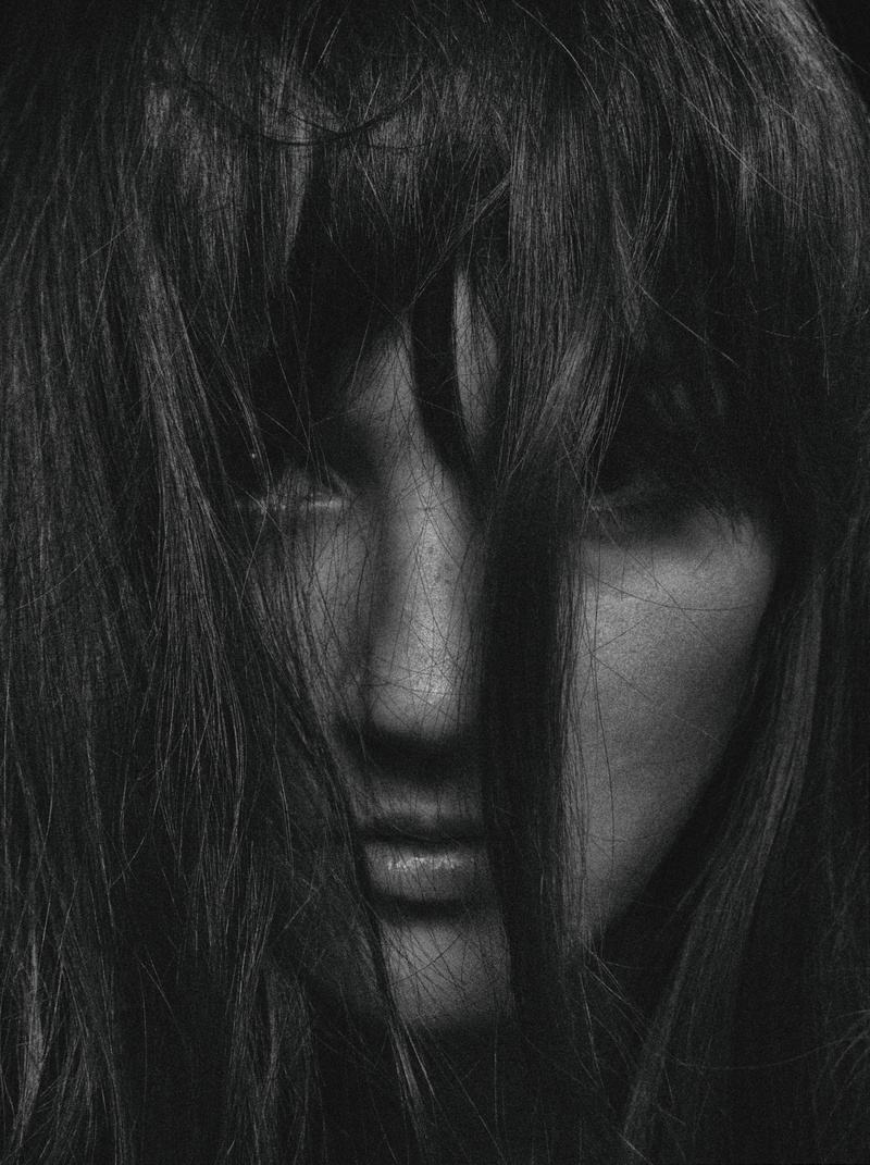 hair, studio, 2K, face, human face, stare, black, human hair, intense, hairstyle, photo, deep, person, women, hair in face, portrait, young, closeup, lip