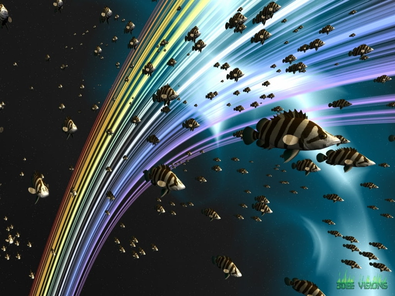 migration, 480P, hd, FISH, abstract, fantasy art, fantasy, art, Rainbow Rings
