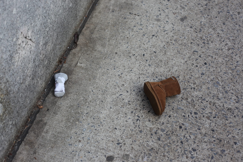 work tool, no people, city, missing child, wall - building feature, hand tool, street, lost, baby, violent, outdoors, shoe, absence, children, small child