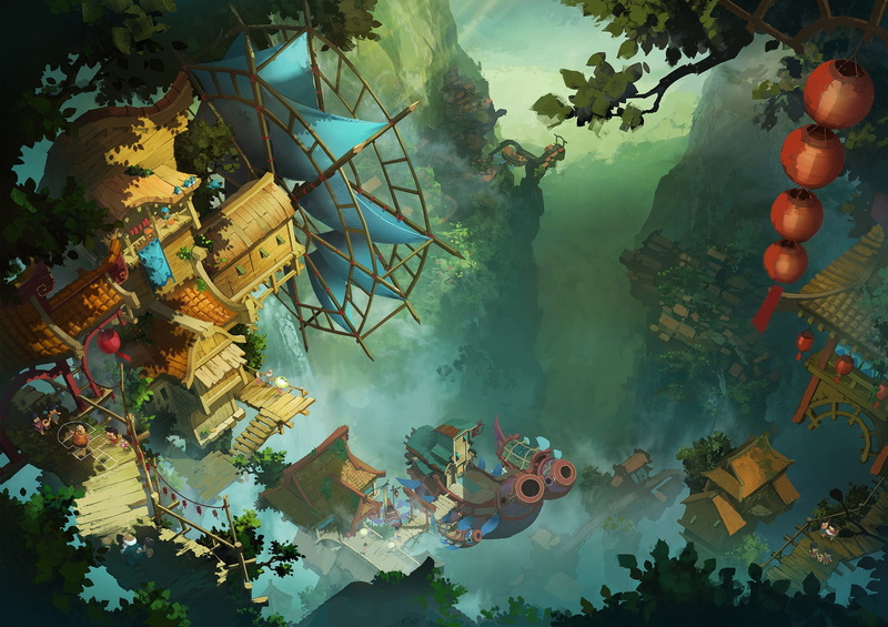 nature, 1080P, water, landscape, forest, windmill, hidden, fantasy city, wind
