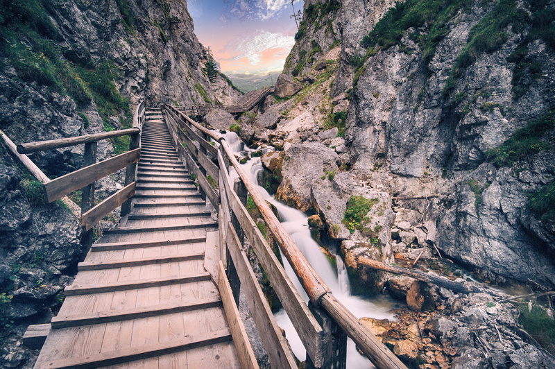 tranquility, rock, Mossy rocks, wooden bridge, solid, scenics - nature, water, no people, wood, rock - object, footbridge, day, scenic, summer, wood - material