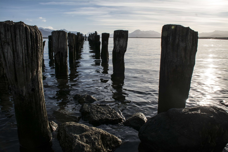 no people, chilevirtual, sea, sky, puerto natales, rock formation, scenics - nature, wood - material, solid, cloud - sky, nature, rock - object, tranquil scene