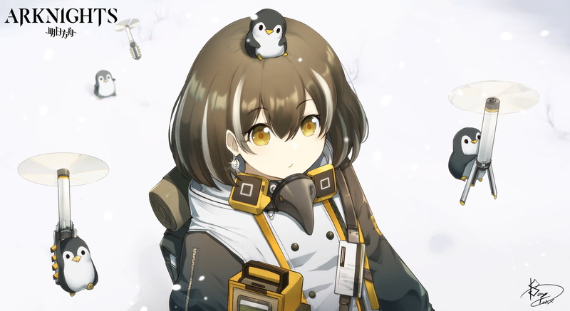 looking below, video games, looking at the side, Arknights, artwork, Video Game Creatures, snow coat, 1080P, anime animals, fan art, video game art, short hair