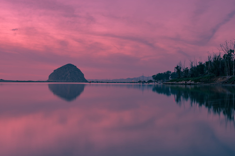 water, pink, non-urban scene, reflection, boats, tranquil scene, golden hour, orange color, 1080P, no people, evening, waterfront, background, outdoors