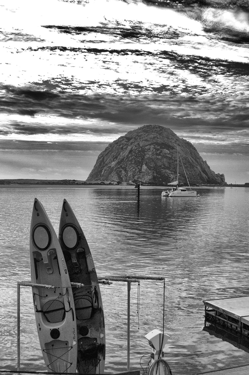 morro rock, non-urban scene, day, dramatic, tranquil scene, ship, horizon over water, b and w, sky, morro bay, nautical vessel, no people, tranquility