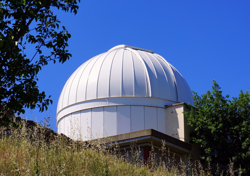 Observatory, building exterior, astros, low angle view, industry, architecture, copy space, firmament, sky, sunlight, dome, outdoors, growth, Astronomical