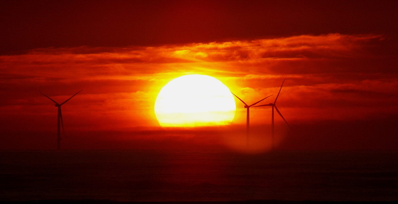 orange color, sea, turbine, sky, solar, outdoors, energy, cloud - sky, scenics - nature, wind, tranquility, 1080P, renewable energy, sun, technology, alternative energy