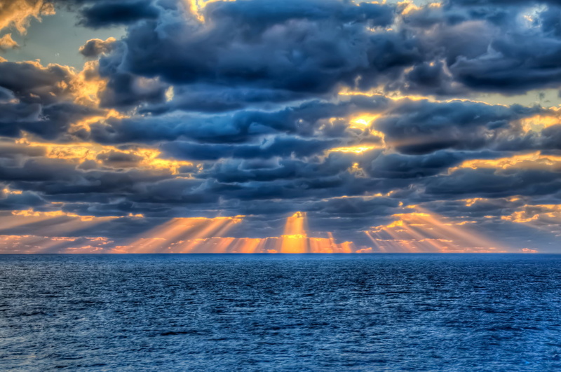 orange Color, dramatic Sky, 1080P, cloudscape, waterfront, weather, water, clouds, rays, summer, dusk, sunlight, idyllic, ominous, sunbeam, beauty In Nature