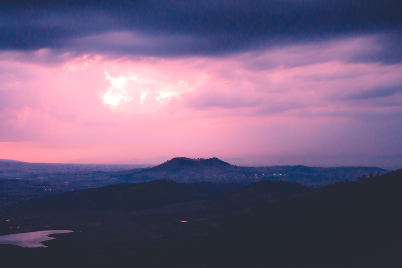 view, clouds, mountain, non-urban scene, mountain range, outdoors, 4K, dusk, awe, silhouette, landscape, highland, scenics - nature, majestic, cloud - sky