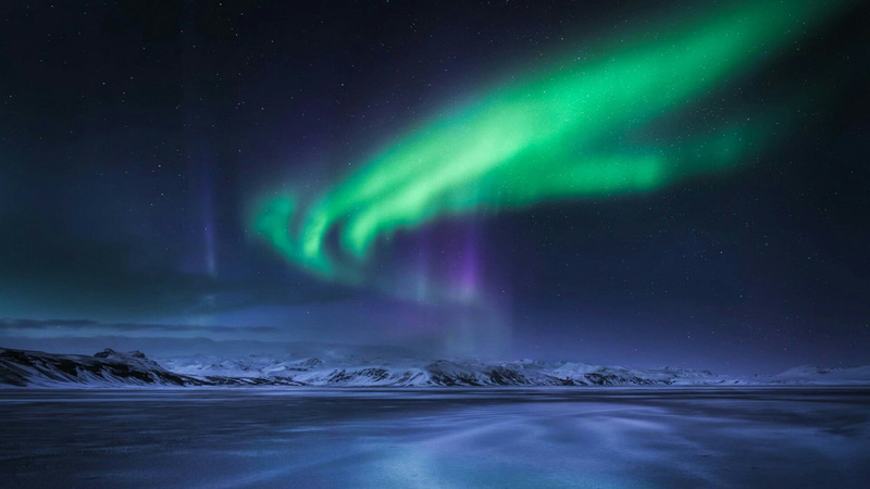 snow, mountain range, space and astronomy, aurora borealis, landscape, mount scenery, atmosphere, scenics - nature, vik i myrdal, aurora, beauty in nature