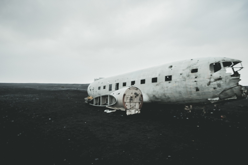 air vehicle, accidents and disasters, black sand, tourism, iceland, history, no people, sky, travel, mode of transportation, 4K, land, cloud - sky, day