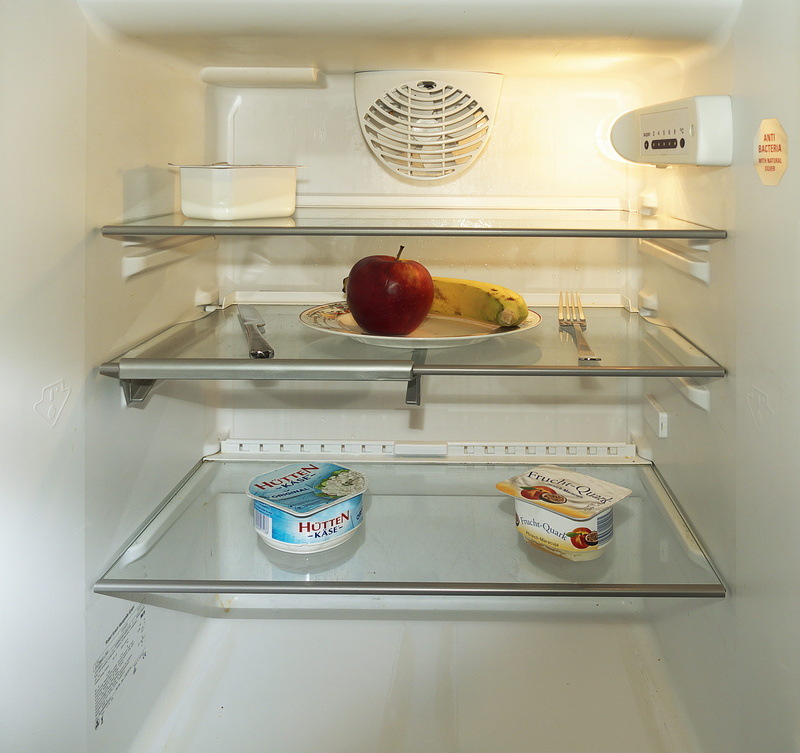 food and drink, wellbeing, food, dairy product, household equipment, fruit, sweet, refrigerator, fasting, almost time, empty, 4K, banana, indoors, kitchen utensil