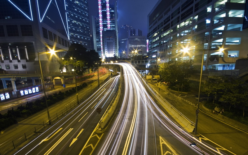 1080P, skyscrapers, night, hd, road, freeway, buildings, cityscape, highway, way, timelapse