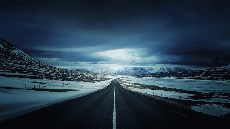highway, clouds, 4K, landscape, road, sky, mountains, Iceland