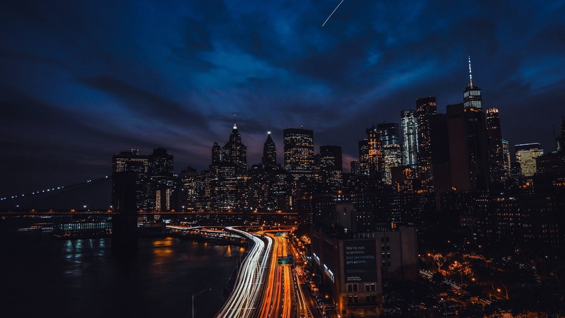 Building, Freeway, 1080P, City, New York, Night, Skyscraper, Cities, USA, Time-Lapse