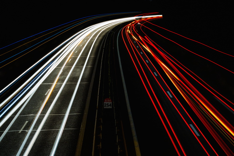 transportation, motion, red, lights, no people, red and white, dark, bridge - man made structure, tail Light, cityscape, street, outdoors, car, night, illuminated