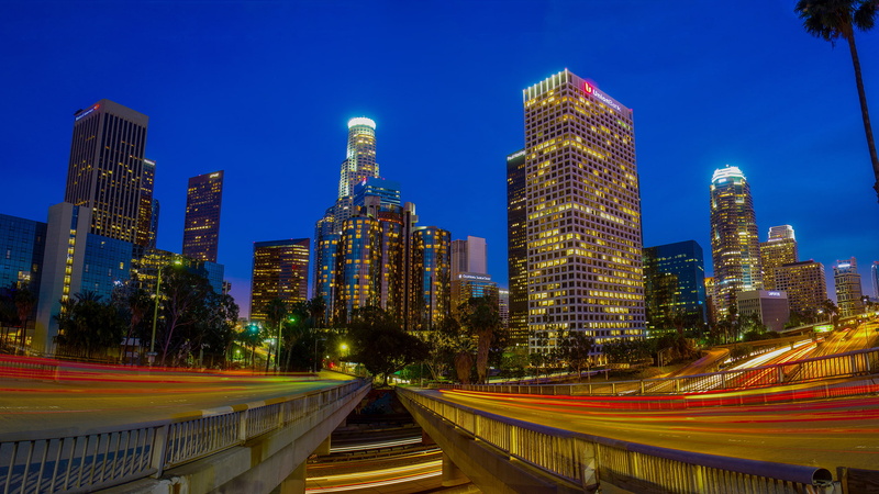 timelapse, lights, skyscrapers, cityscape, 2K, night, buildings, hd, angeles, los