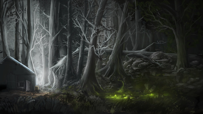4K, swamp, night, light, forest, figure, house