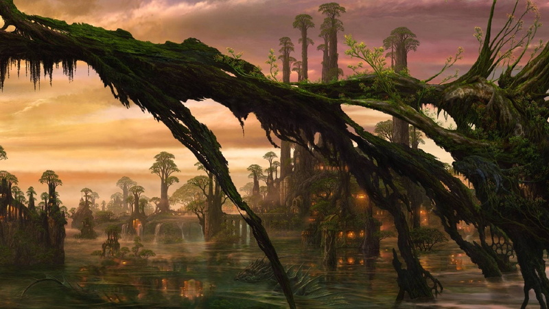 filled, lake, houses, building, branch, wood, 1080P, near, photo, others, moss, swamp, tree