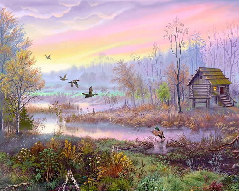 nature, swamp, water, no people, animal themes, beauty in nature, animal wildlife, bird, flock of birds, plant, house, group of animals, tranquil scene